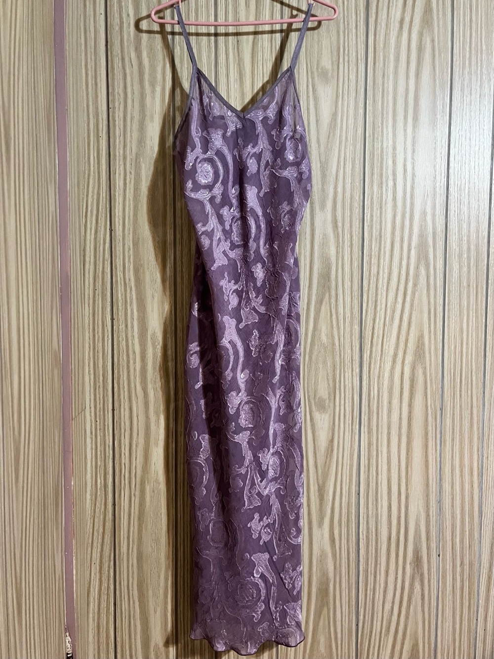Rare Vintage DONNA Sheer Lilac Mesh Embroidered Maxi Dress Slip – Size M